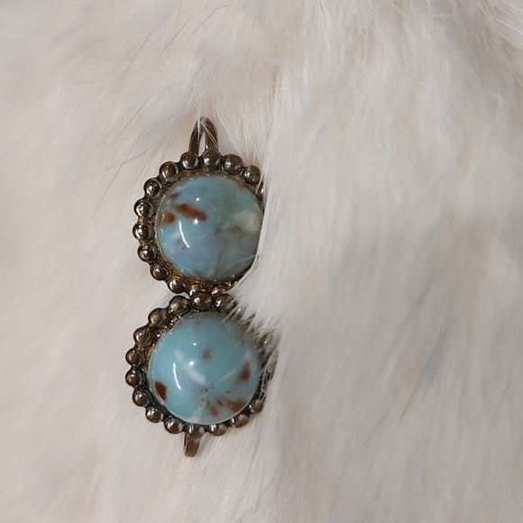 Vintage Flower Starburst Faux Turquoise Screwback Hugging Retro Earrings - Picture 2 of 5